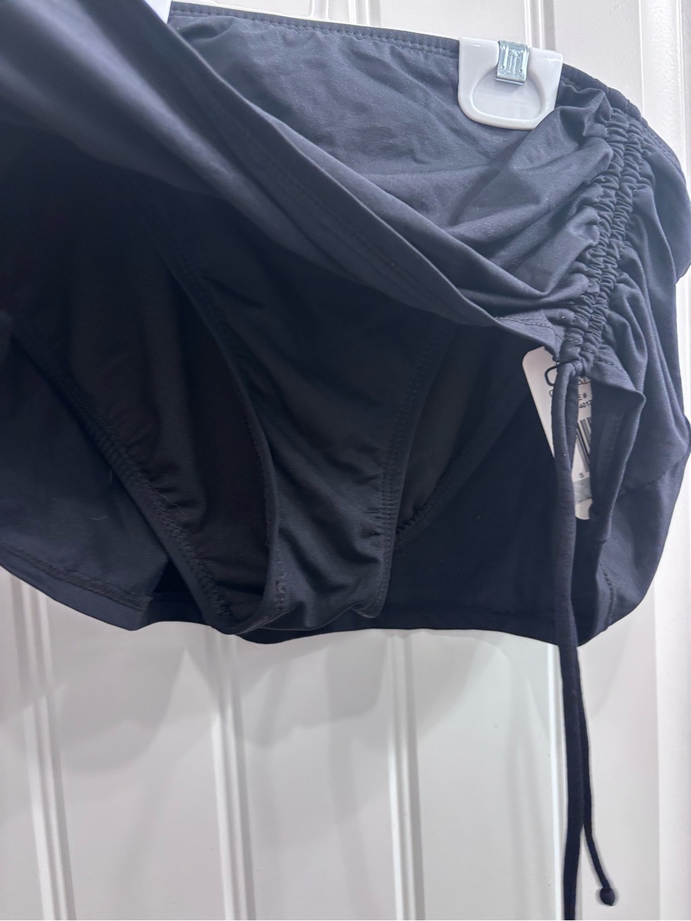 Black Ruched Side Drawstring Mini Skirt Bikini Bottom - Picture 2 of 5
